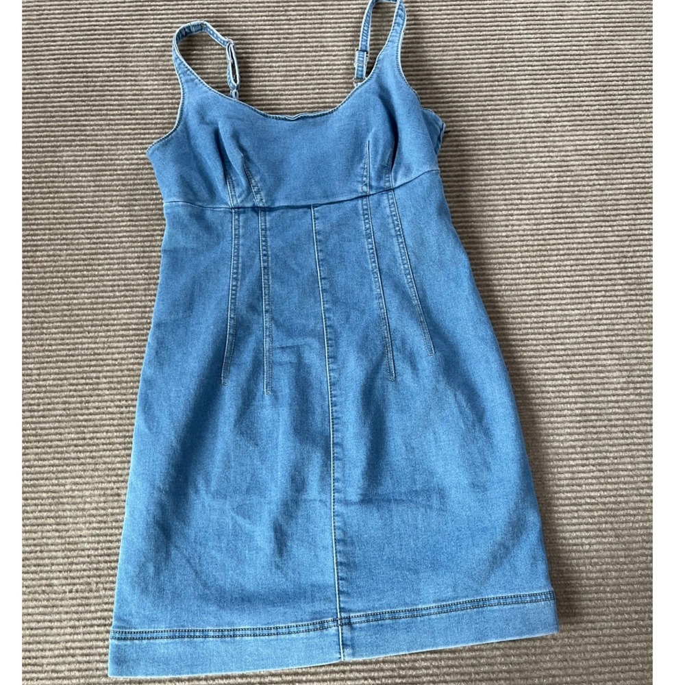 No Boundaries Womens Medium Wash Denim Mini‎ Dress Stretch Side Zip Blue S 4-6